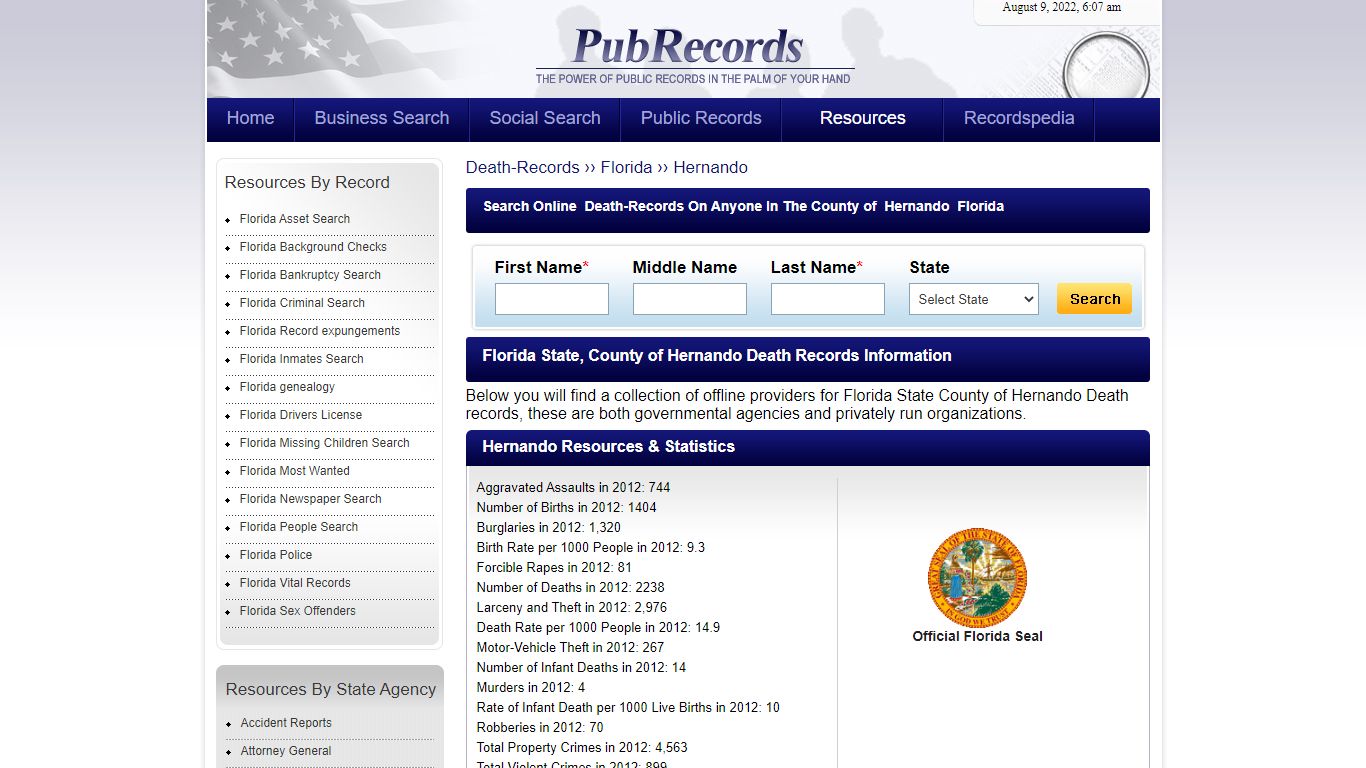 Hernando County, Florida Death Records